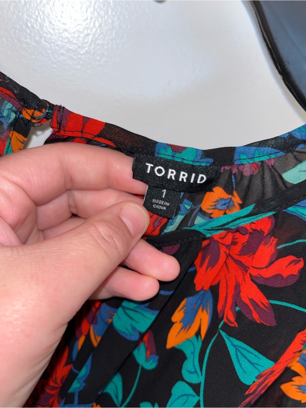 Torrid Black Dress with Red, Teal & Orange Floral Design